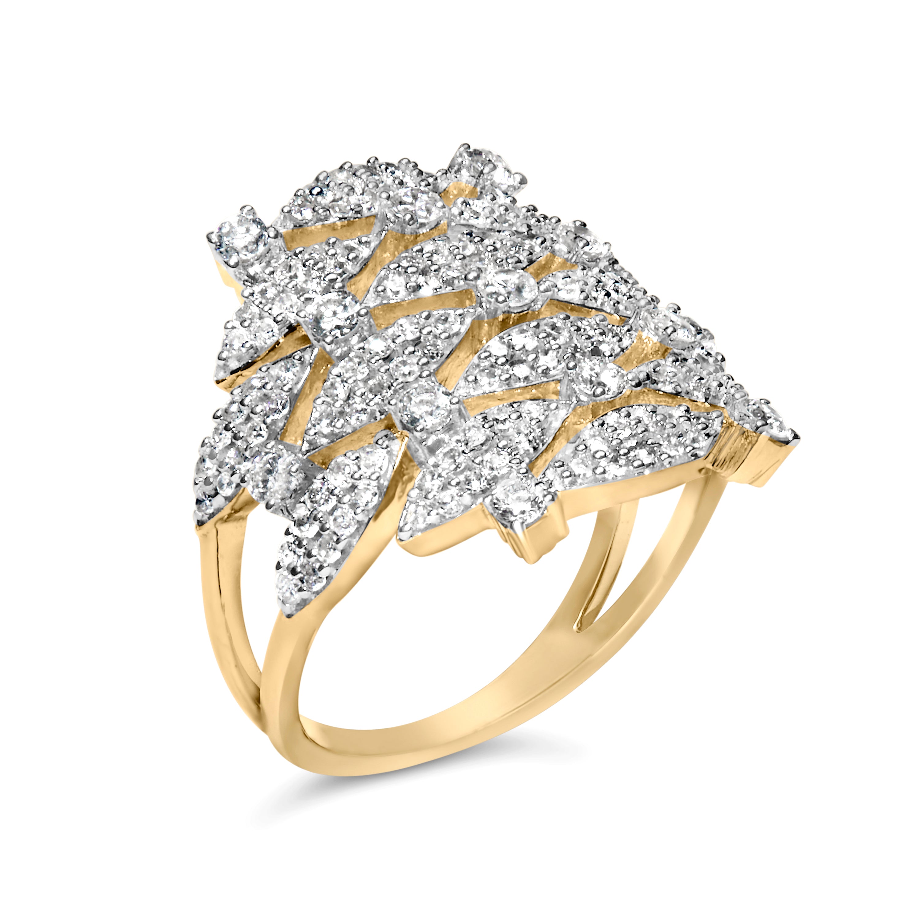 14K Yellow Gold 1.0 Cttw Diamond Geometric Stacked Open Cocktail Ring (I-J Color, I1-I2 Clarity) - Ring Size 7
