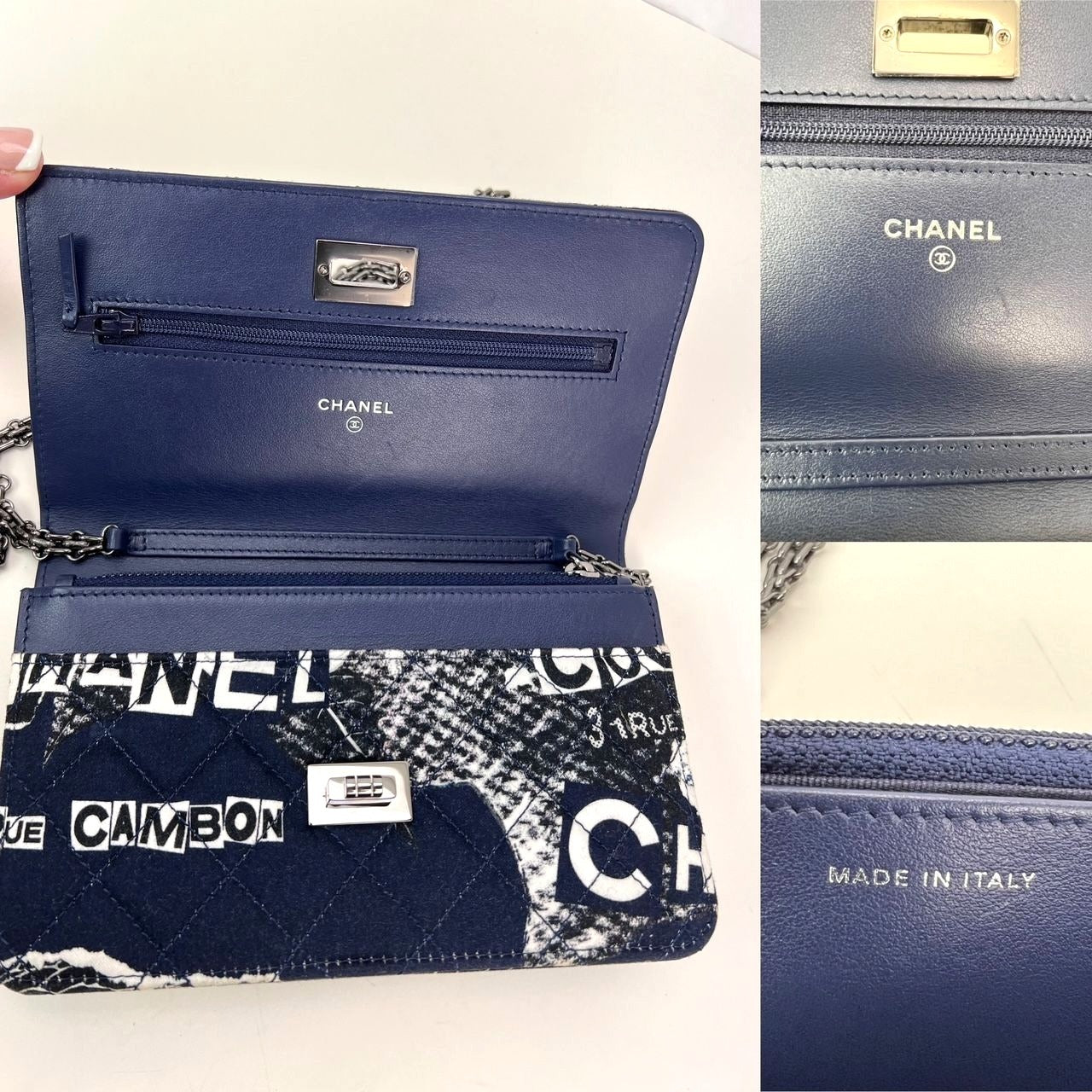 Chanel Reissue 2.55 Quilted Printed Canvas Limited Edition Wallet on a Chain Clutch RARE