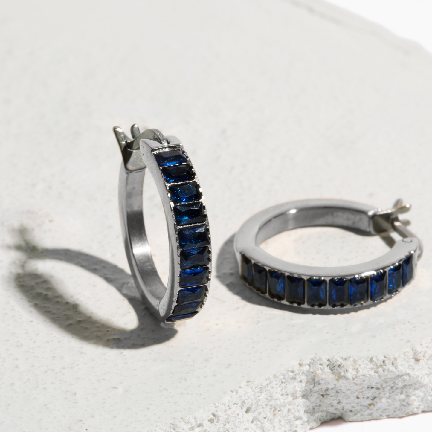 Baguette Gemstone Hoop Earrings