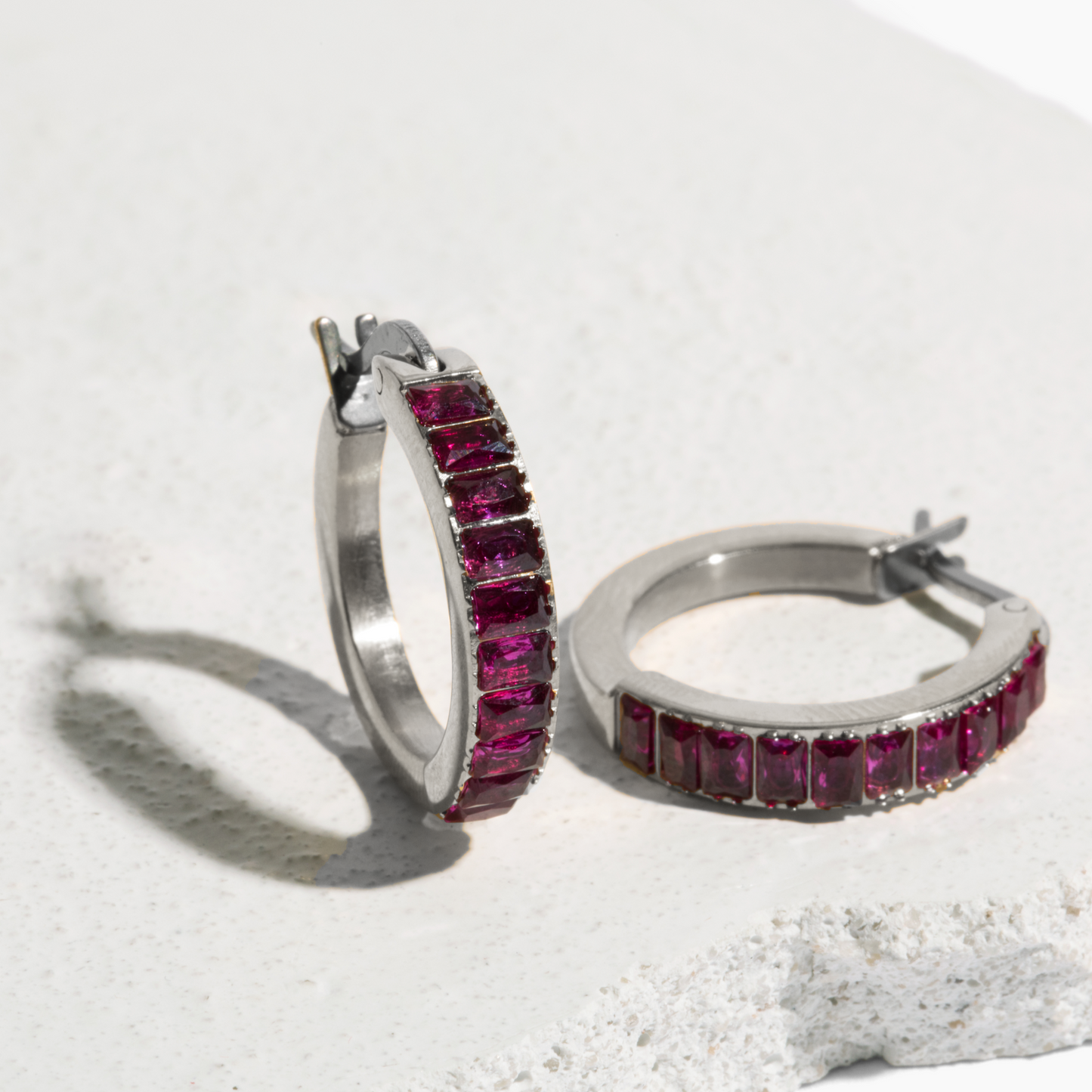 Baguette Gemstone Hoop Earrings