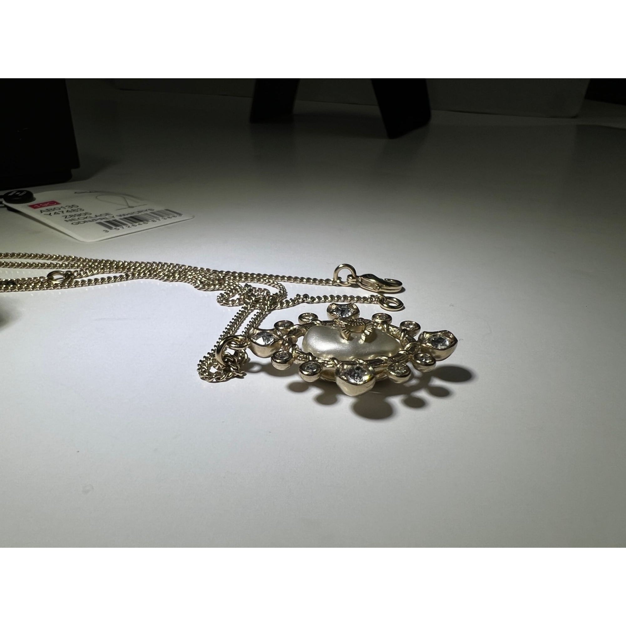 Chanel Crystal CC Necklace Gold Pearly Fashion Jewelry