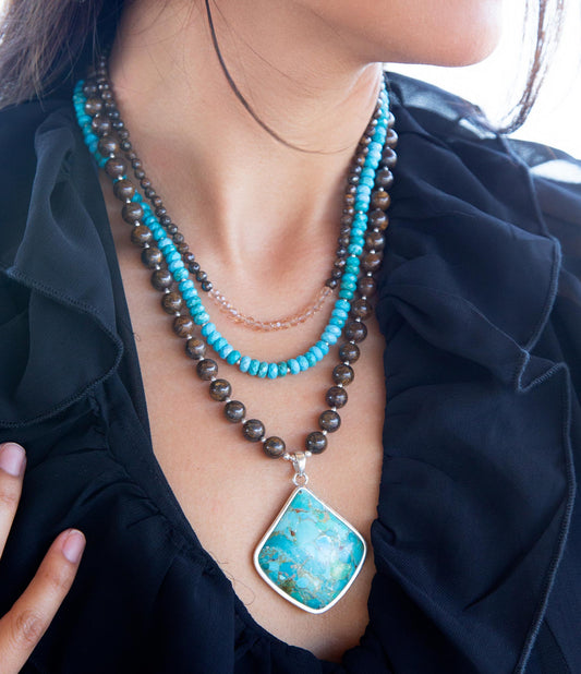 Blue Turquoise Pendant Statement Sterling Silver Necklace