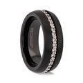 TSAR Black Tungsten Carbide Ring, Domed Brushed Finish with White Sapphires – 8mm