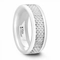 KENYON Beveled Polished White Ceramic Wedding Band with White Carbon Fiber Inlay – 8mm