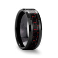 ANTONIUS Beveled Black Ceramic Ring with Black & Red Carbon Fiber - 4mm - 10mm