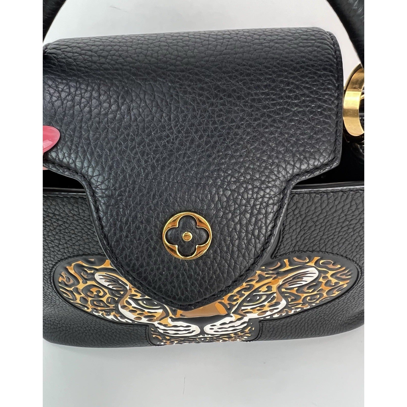 Louis Vuitton  Taurillon Capucines Trapped Leopard BB Black Shoulder Bag