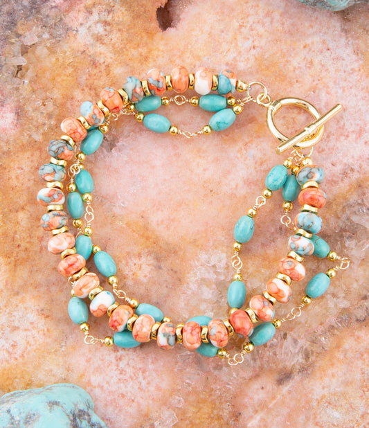 Canyon Blue and Orange Magnesite Golden Toggle Bracelet
