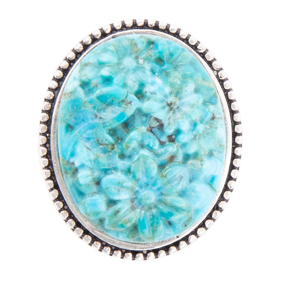 Carved Blue Turquoise and Sterling Silver Cocktail Ring