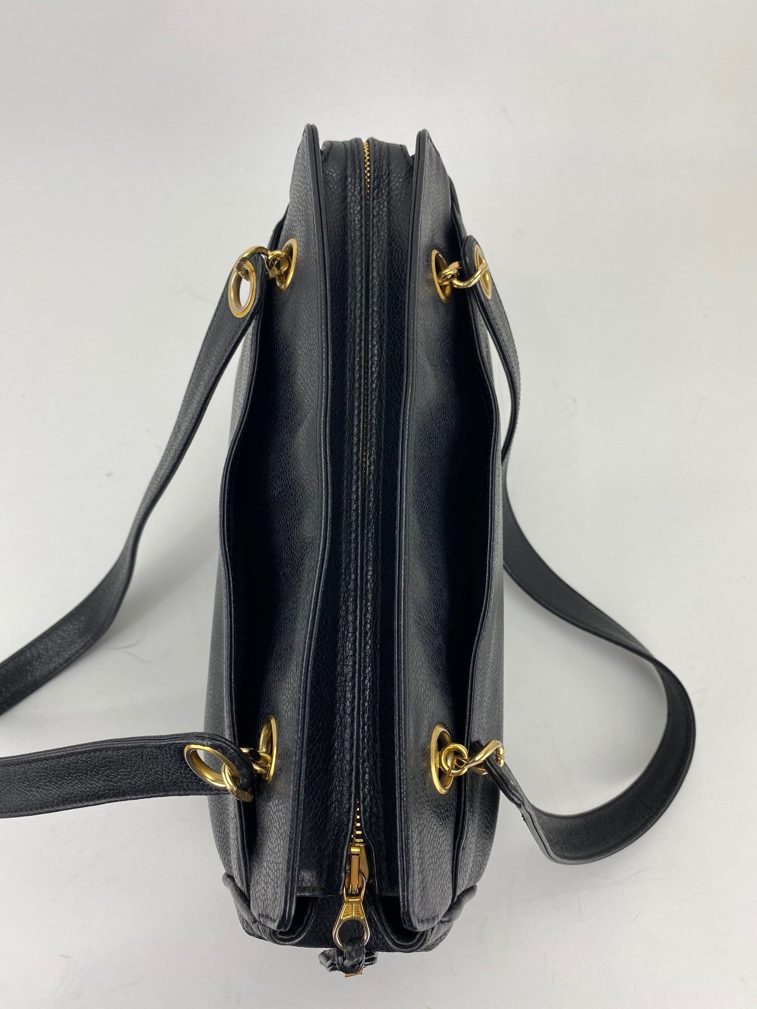 CHANEL Vintage Black Caviar Leather CC Zip Tote Shoulder Bag w/added insert  Pre owned