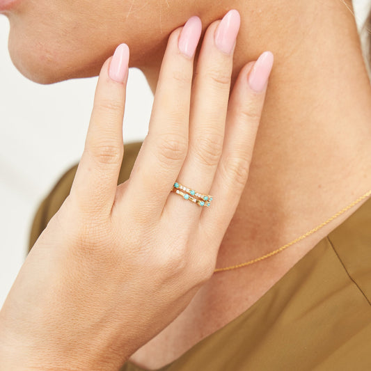 Alyssa 14K Gold Turquoise Dainty Ring with White Diamonds