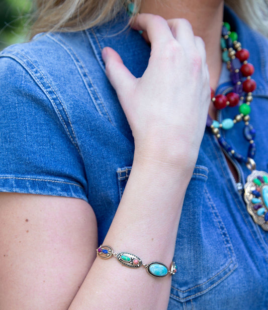 Concho Colourfull Golden Link Bracelet