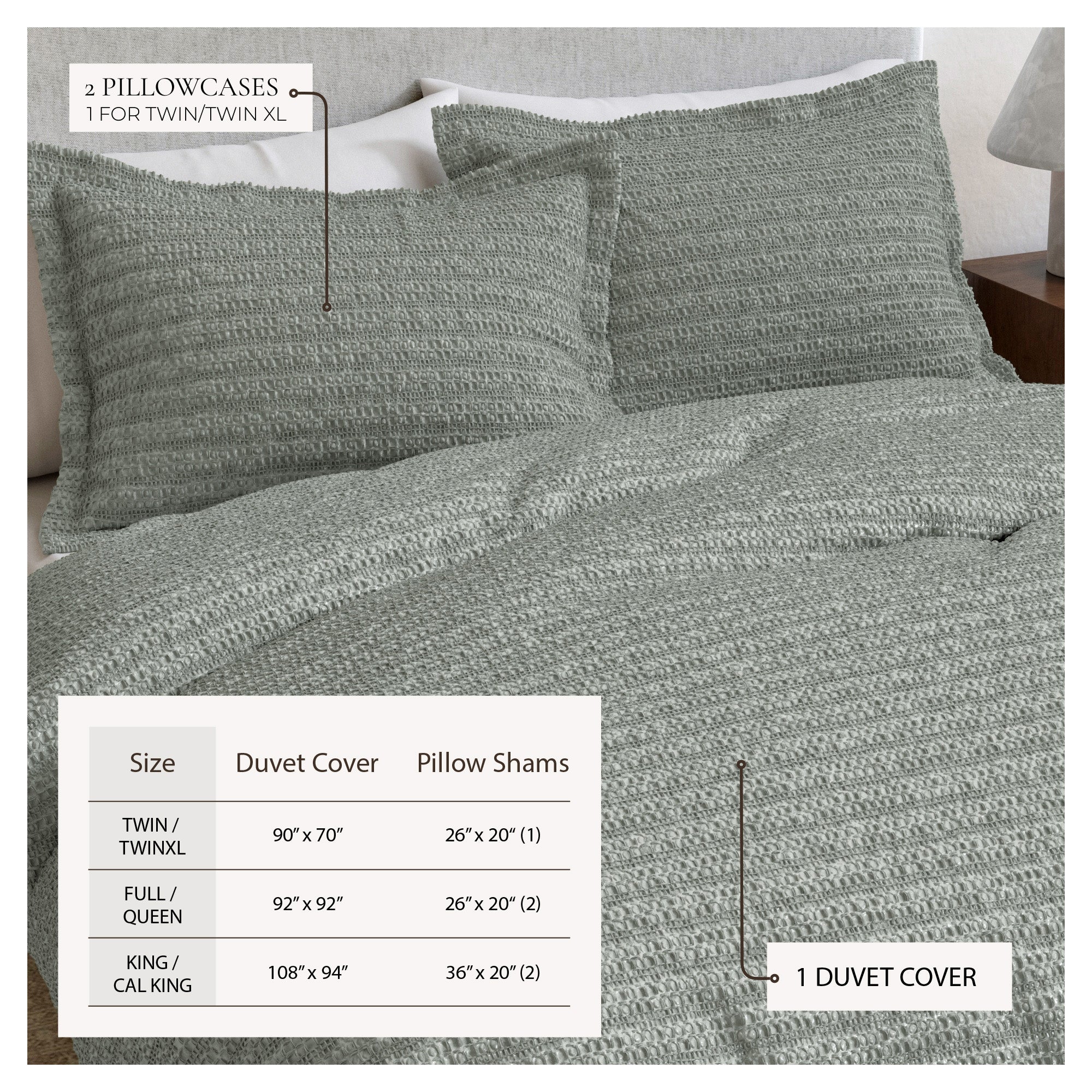 100% Cotton Honeycomb Waffle Duvet Set - Mattea Collection