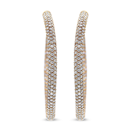 18K Rose Gold 6.90 Cttw Pave Set Diamond Inside Out Eternity Hoop Earrings (F-G Color, VS1-VS2 Clarity)
