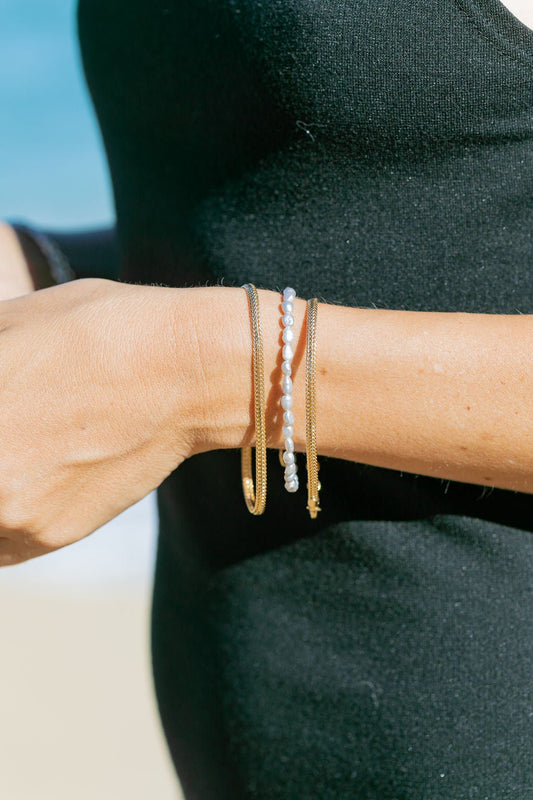 Gold Dainty Gray Pearl Bracelet - Maile