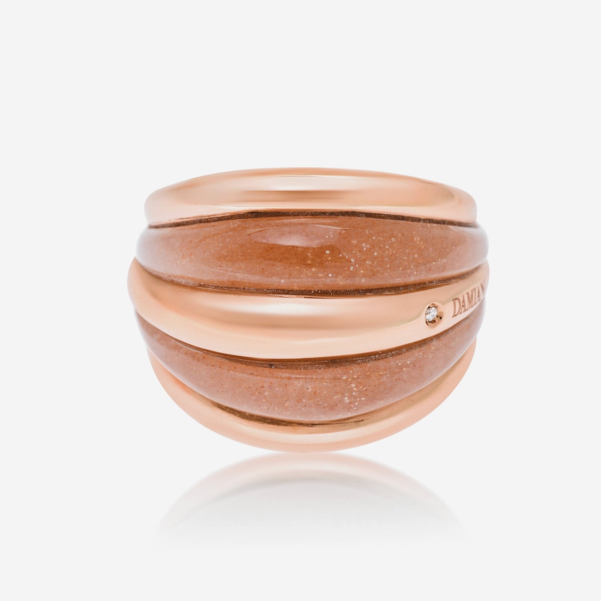Damiani Spicchi di Luna 18K Rose Gold, and Diamond Sunstone Dome Ring Sz. 5.75 20077164