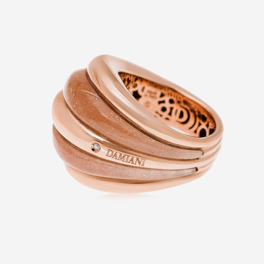Damiani Spicchi di Luna 18K Rose Gold, and Diamond Sunstone Dome Ring Sz. 5.75 20077164