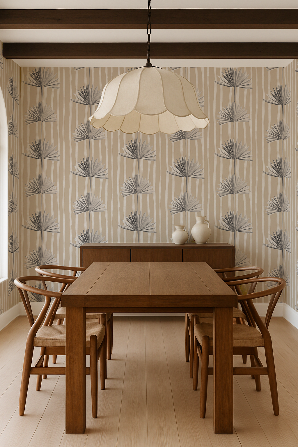 Stripey Palm Wallpaper, neutral and white