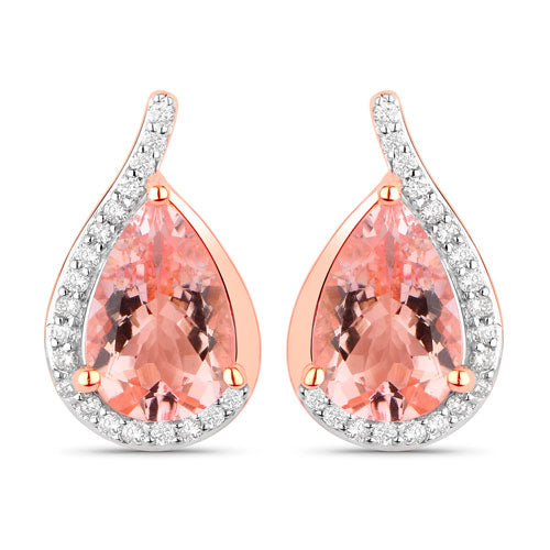 2.43 Carat Genuine Morganite and White Diamond 14K Rose Gold Earrings