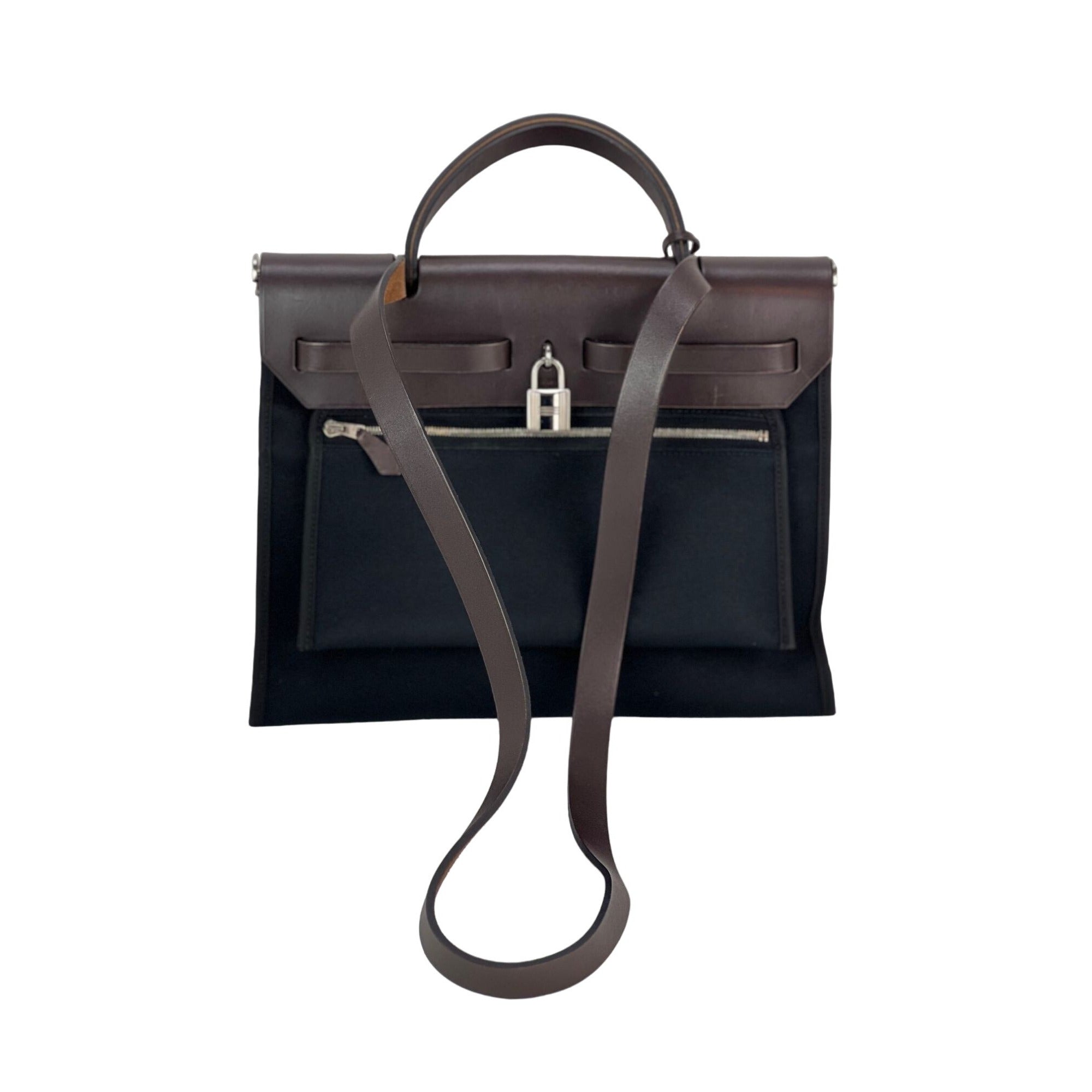 Hermes Toile vache Hunter Herbag zip 31 PM Black Ebene Shoulder Bag