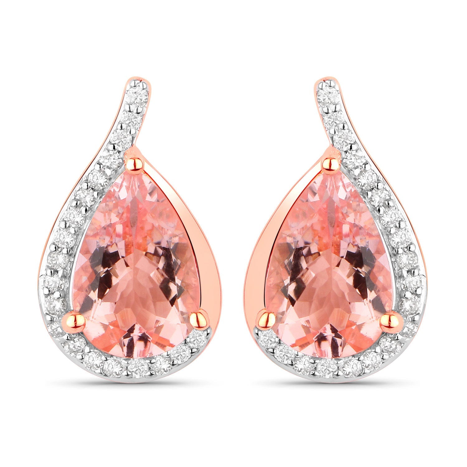 2.43 Carat Genuine Morganite and White Diamond 14K Rose Gold Earrings