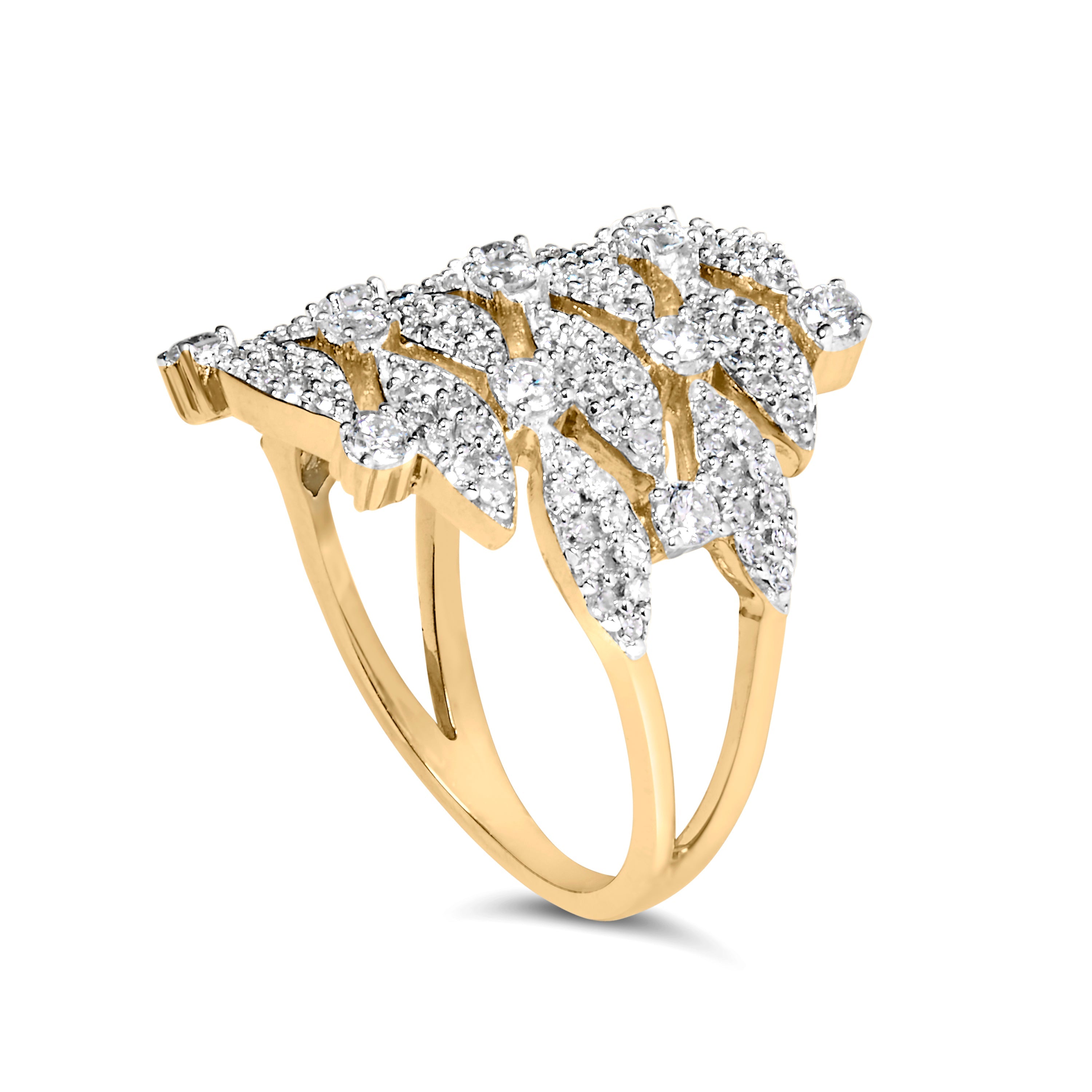 14K Yellow Gold 1.0 Cttw Diamond Geometric Stacked Open Cocktail Ring (I-J Color, I1-I2 Clarity) - Ring Size 7