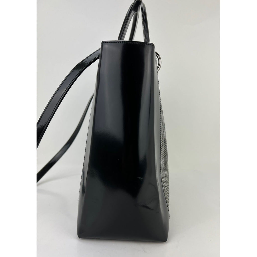 Christian Dior Large Lady Black Patent Leather Canvas Hand Bag