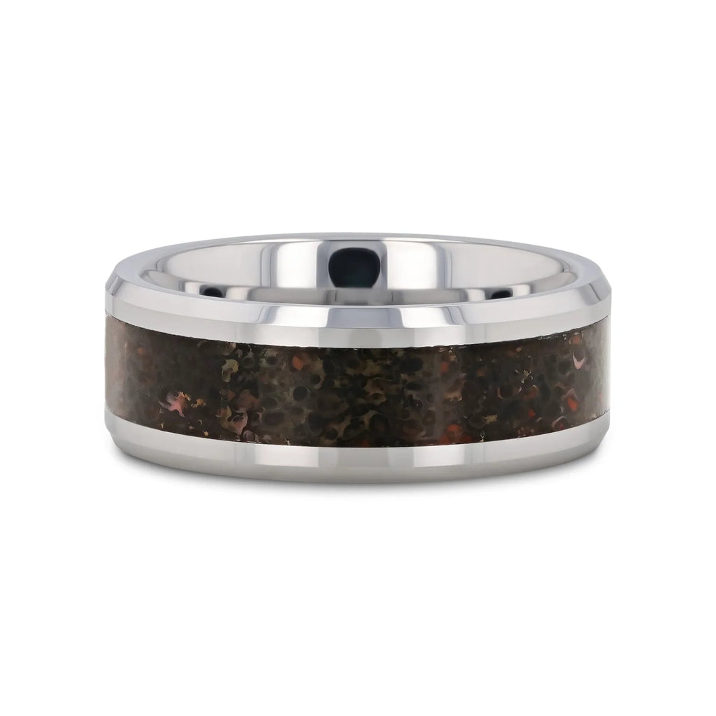 DRACARYS Tungsten Ring Black Dinosaur Inlay with Polished Bevel Edges - 8mm
