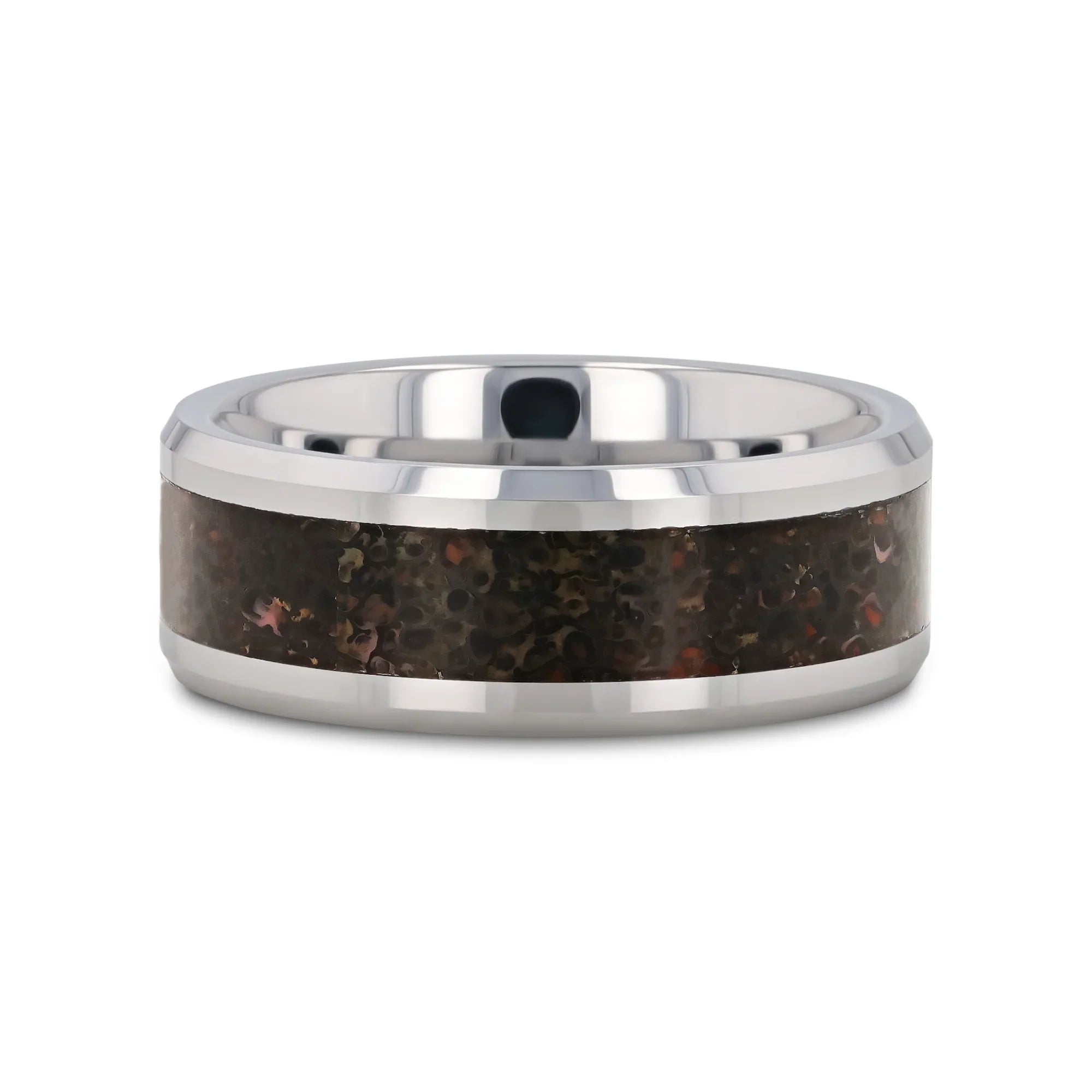 DRACARYS Tungsten Ring Black Dinosaur Inlay with Polished Bevel Edges - 8mm