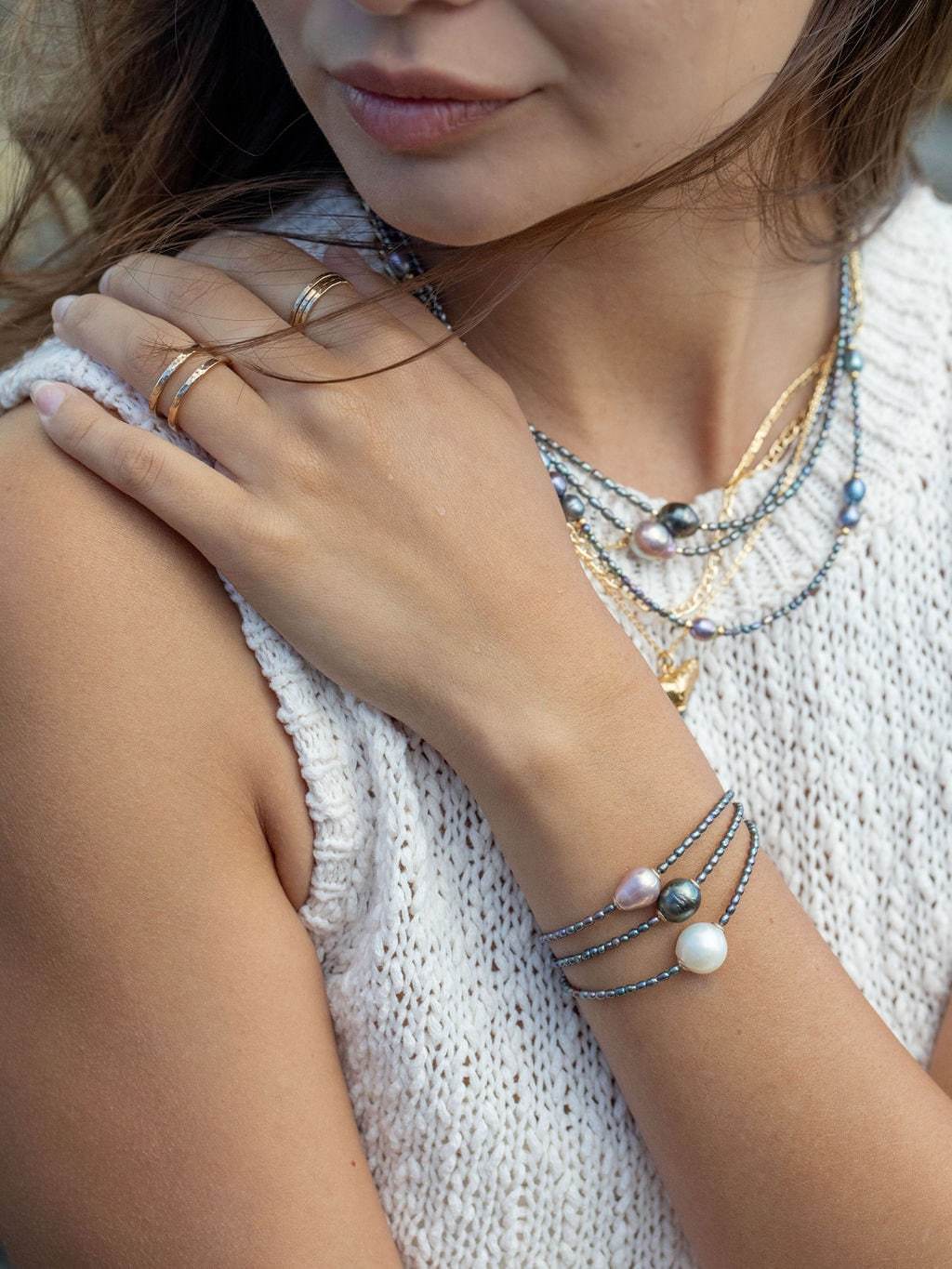 Genuine Tahitian Pearl Choker Necklace - Gold Kaimalie
