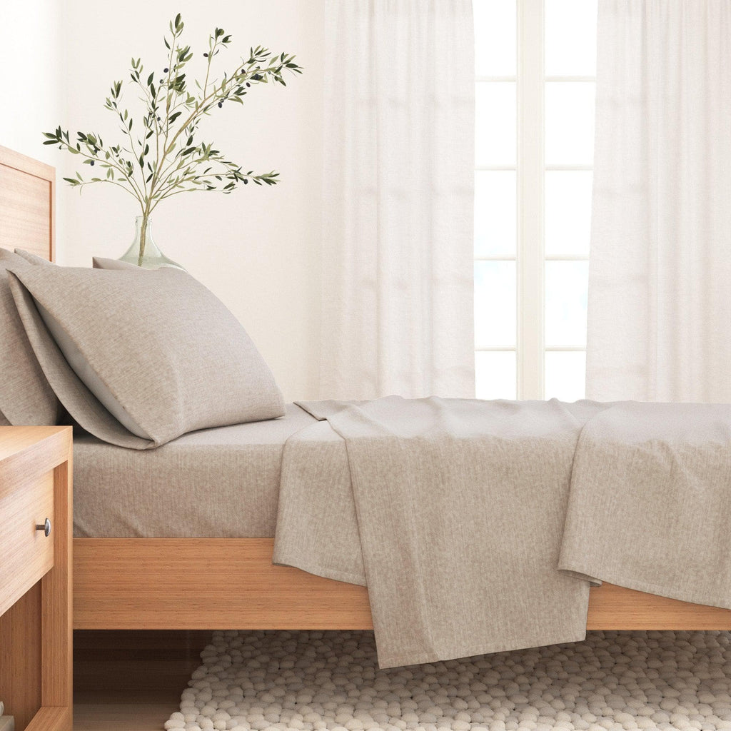 4 Piece Heathered Solid Cotton Blend Flannel Sheet Set - Anders Collection