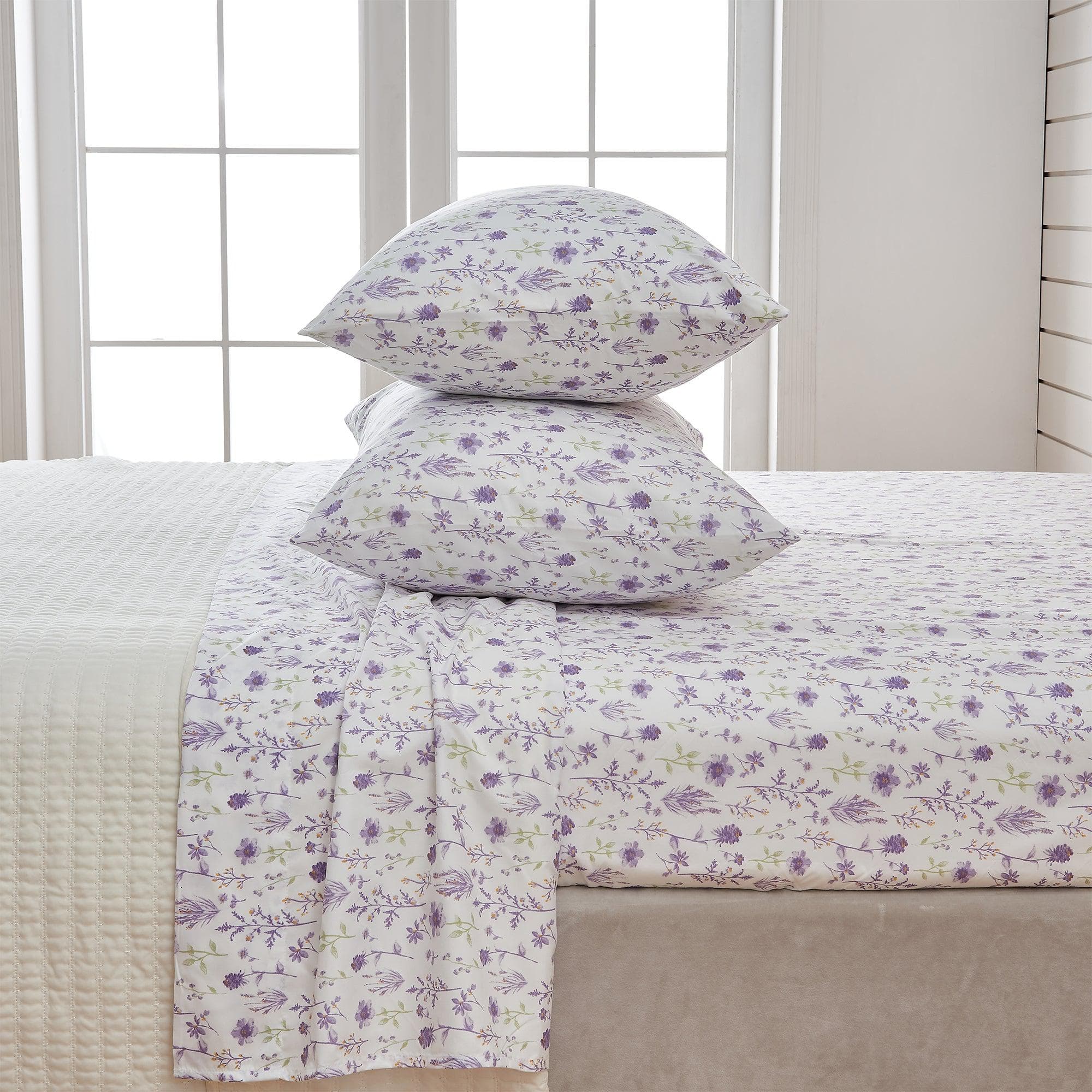 4 Piece Watercolor Floral Microfiber Sheet - Delia Collection