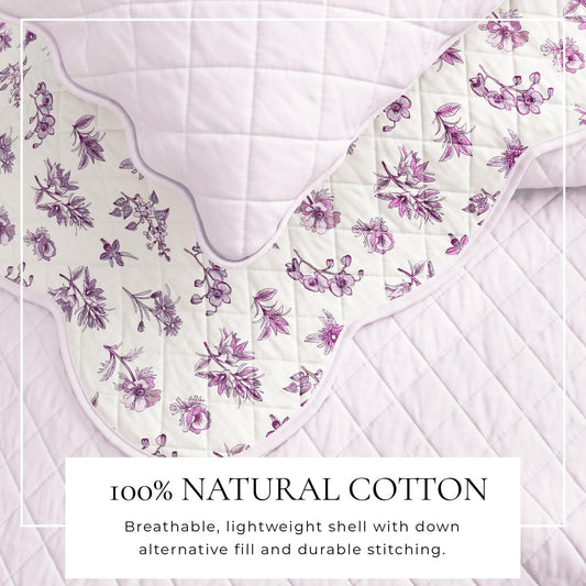 Floral Print & Scallopeded Edge Cotton Quilt Set - Sandie Collection