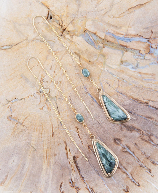 Green Seraphinite Golden Bronze Threader Earrings