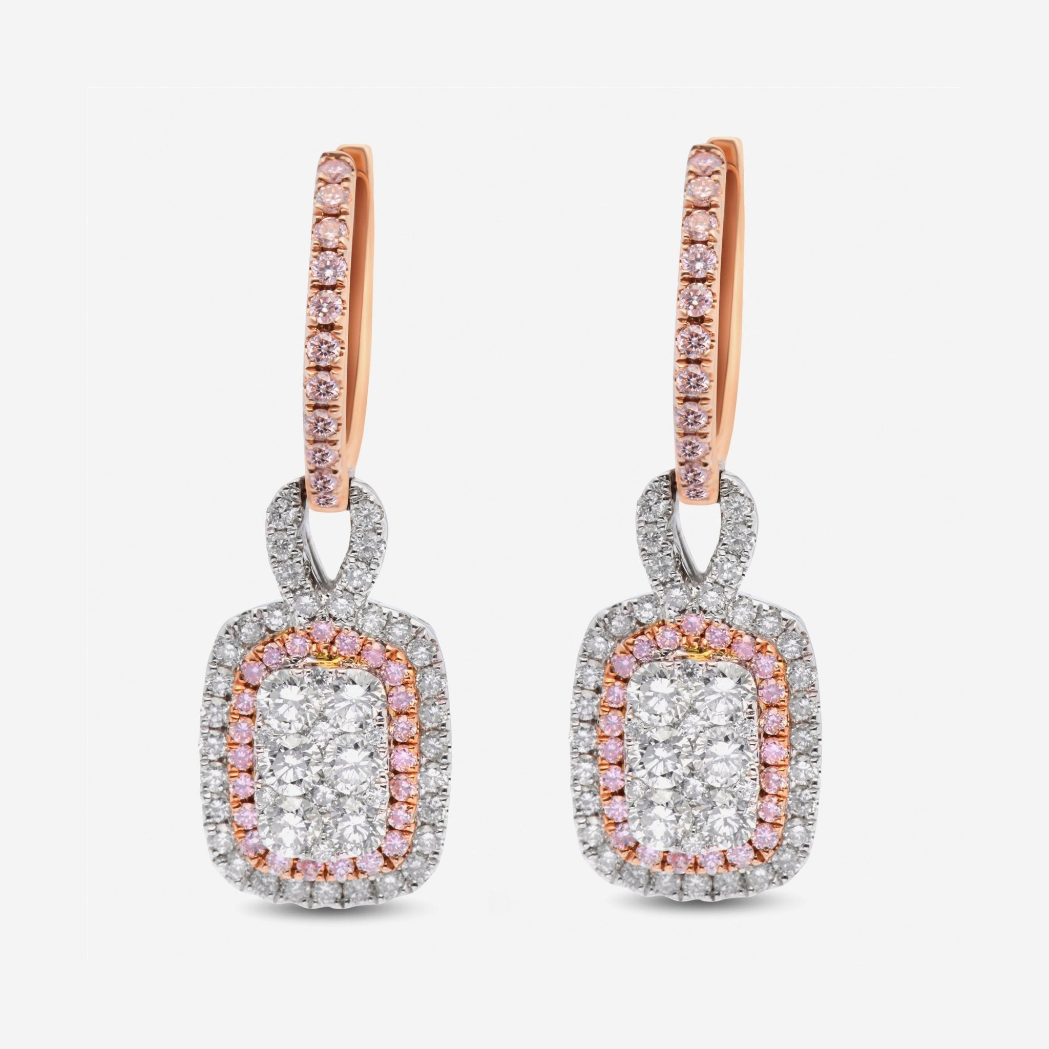 Gregg Ruth 14K White and Rose Gold, White Diamond and Fancy Pink Diamond Drop Earrings 45192