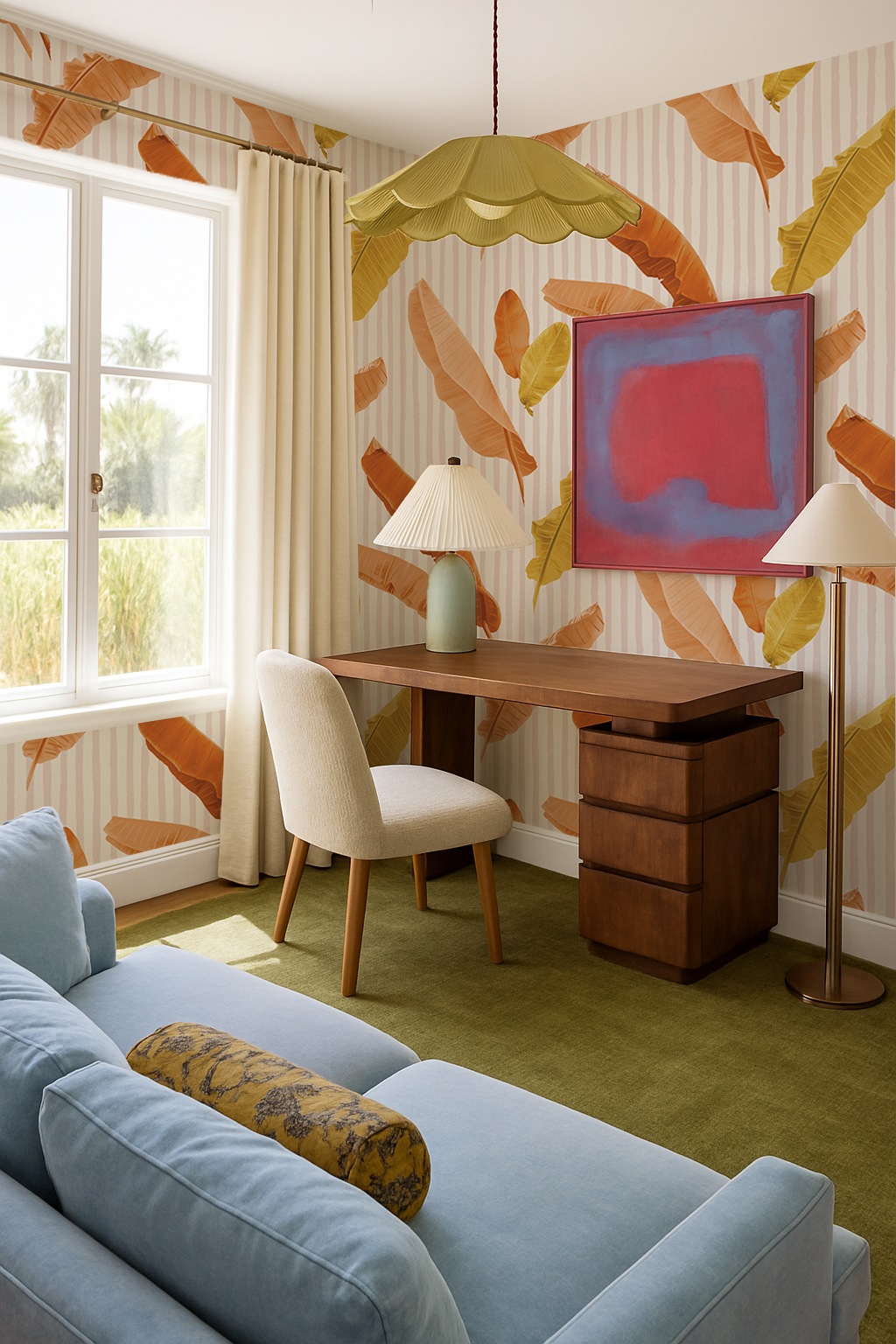 Banana Cabana Wallpaper, rust and mustard