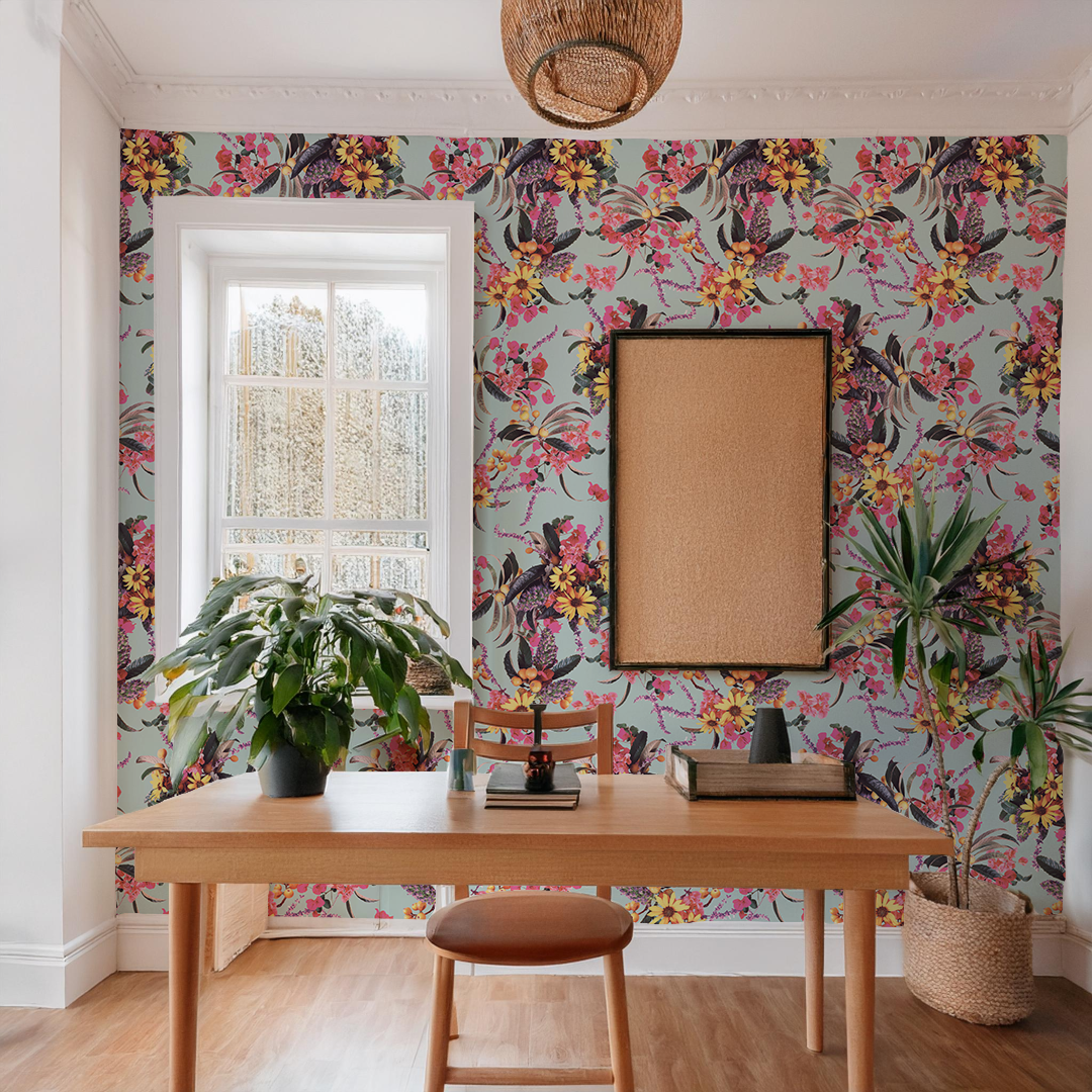 Springtime Wallpaper, pink and blue