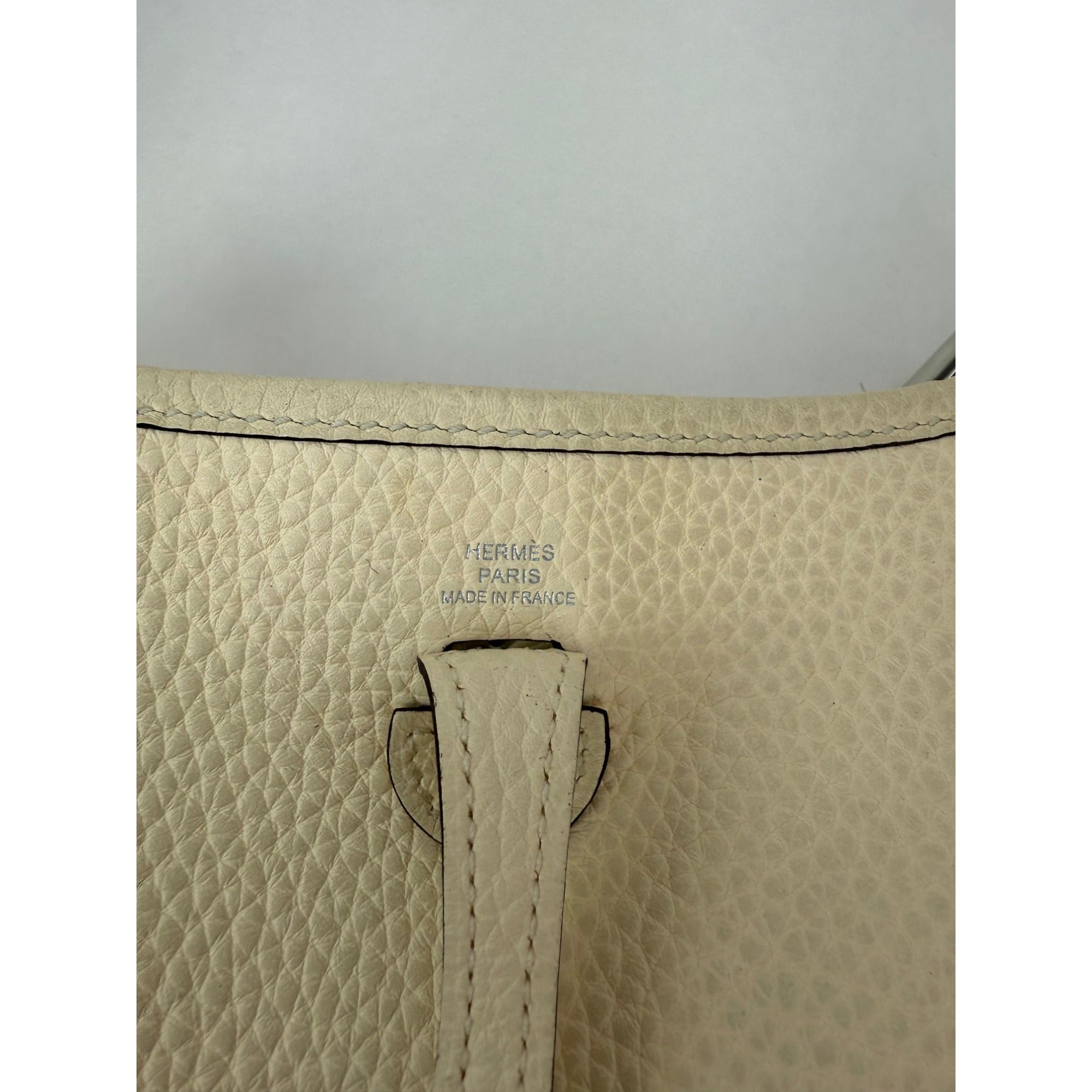 Hermes Taurillon Clemence evelyne TPM Nata White Crossbody Bag