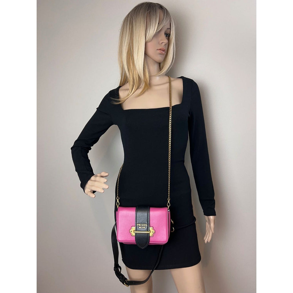 Prada City Calf Cahier Pink Black Leather Crossbody Belt Bag