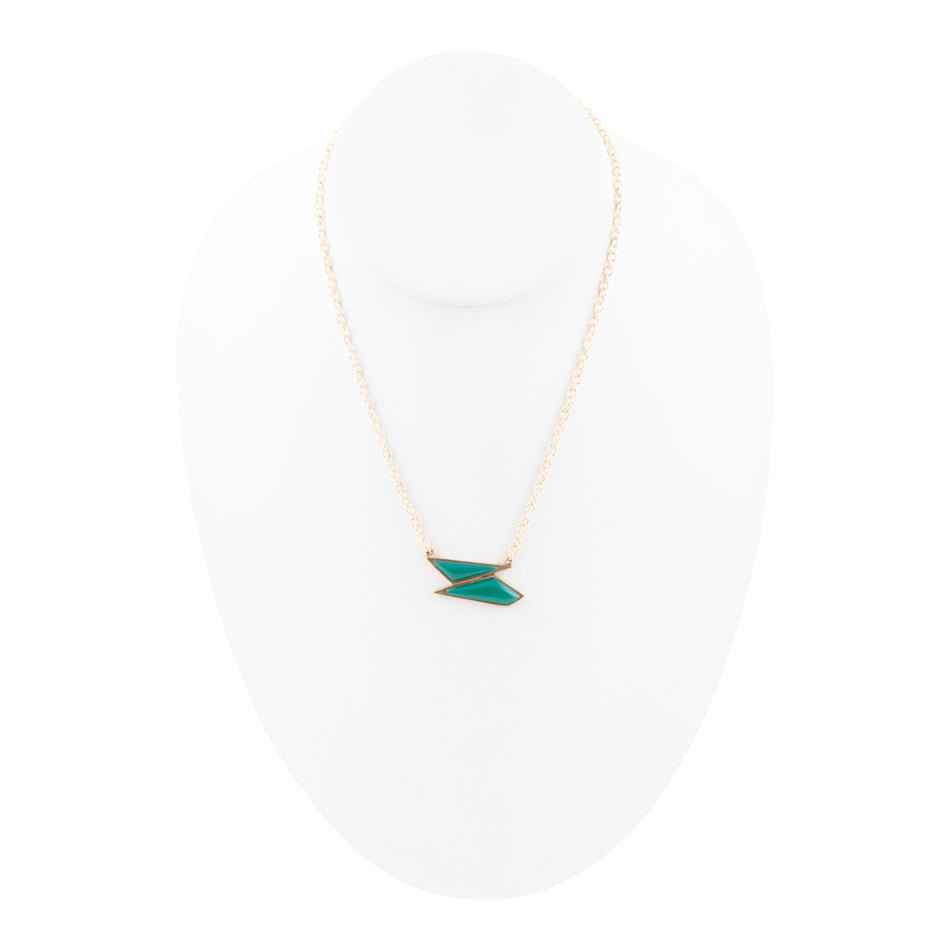 Ice Green Onyx and Golden Bronze Pendant Necklace