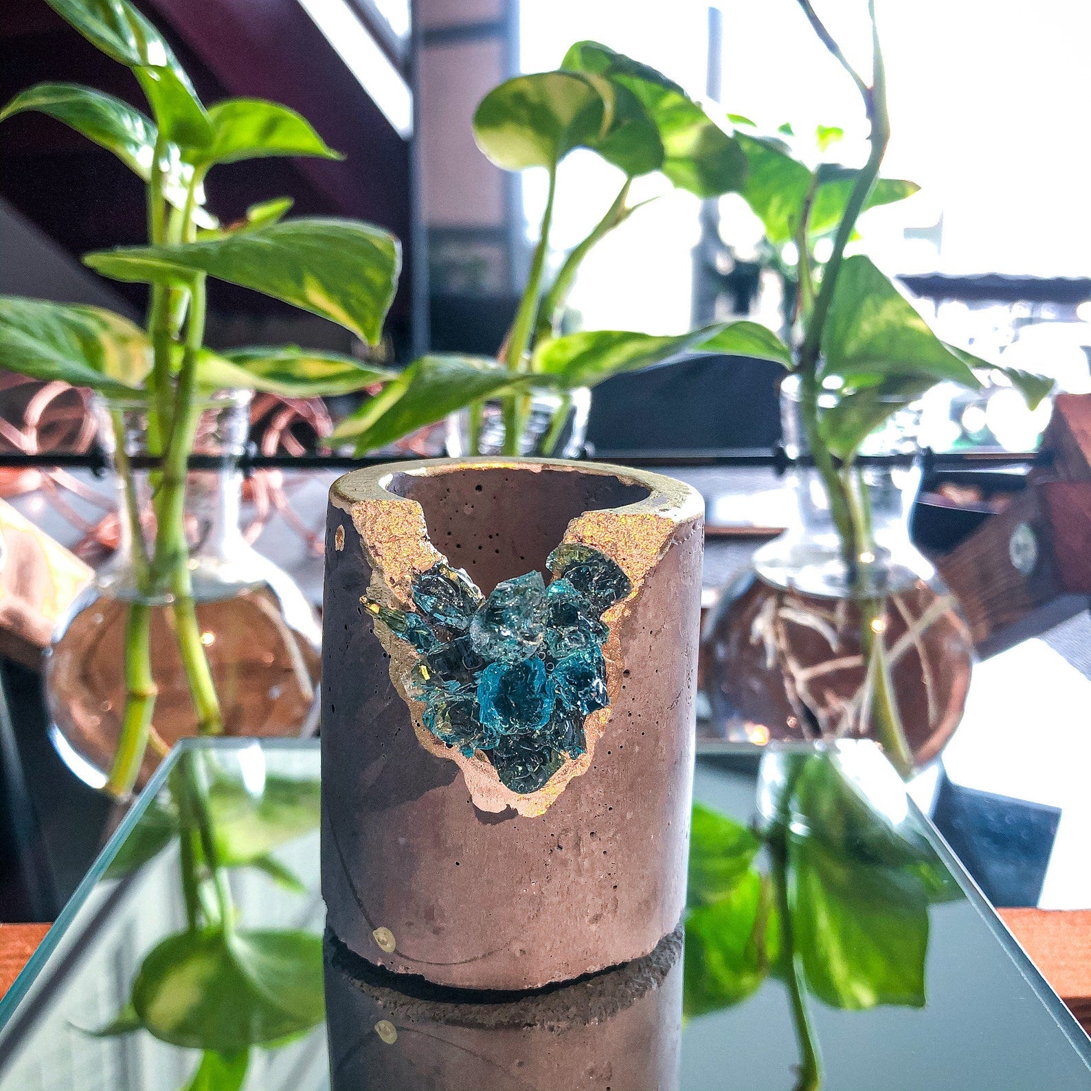 Set of 4 Small Crystal Air Plant Holders - Taper Candle Holders