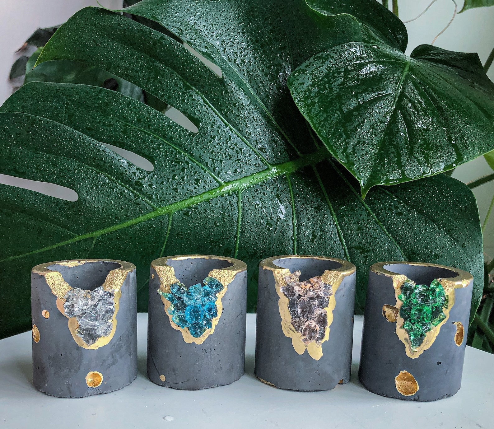 Set of 4 Small Crystal Air Plant Holders - Taper Candle Holders