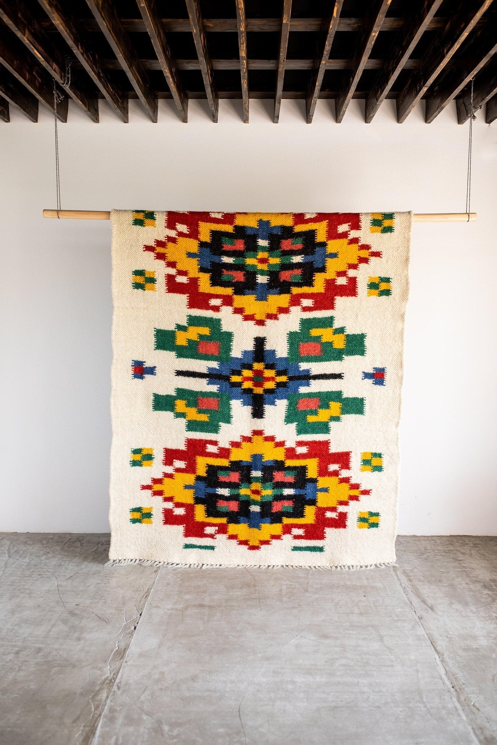 Handwoven Thin Rug  with Traditional Carpathian Pattern