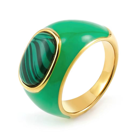 Malachite Enamel Signet Ring