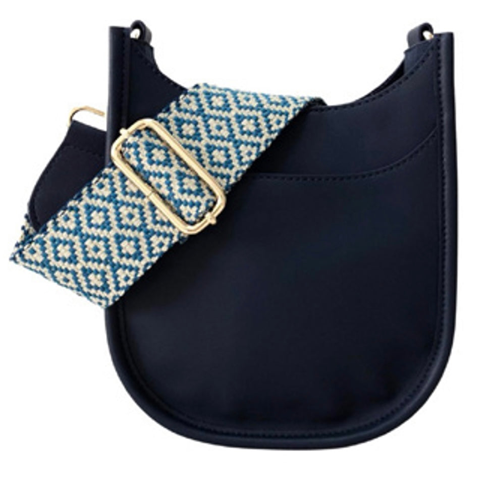 Vegan Leather Small Navy Crossbody w/Diamond Guitar Strap