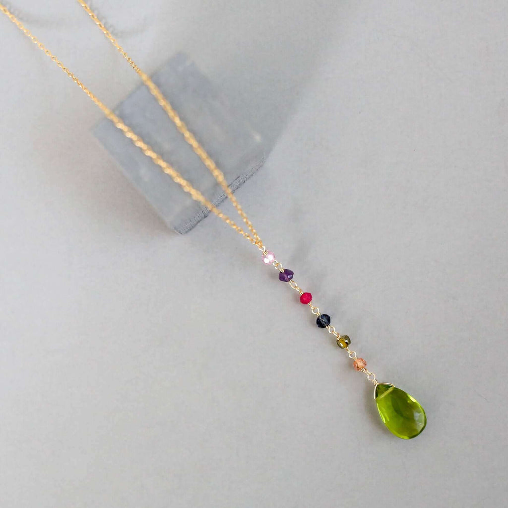Peridot Green Quartz Yoga Pendant Necklace - Gold