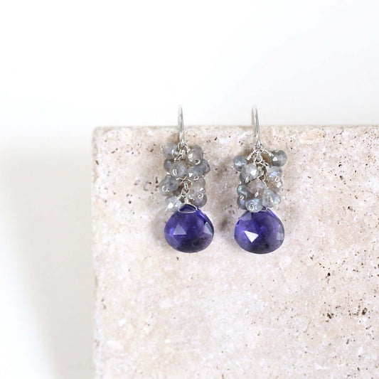 Tanzanite Quartz Silver Drop Earrings