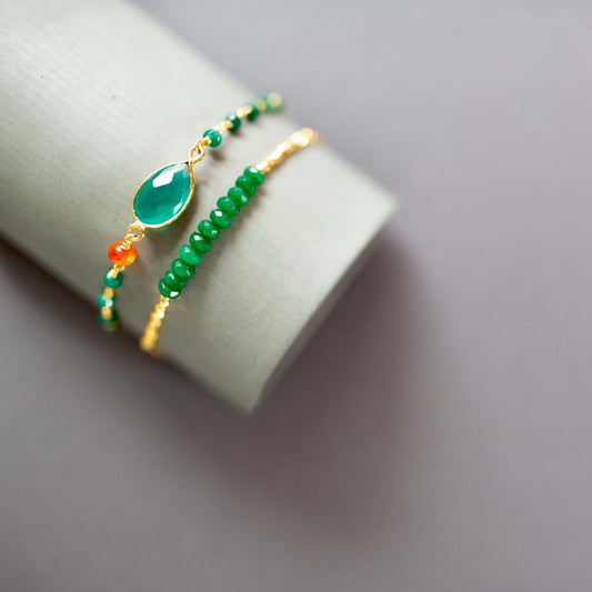 Bracelet Set: Green Onyx and Green Jade