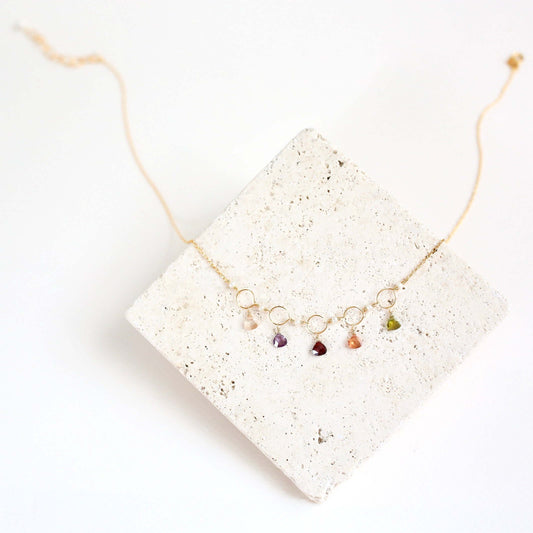 Rainbow Gemstone Mini Sparkler Necklace - Gold