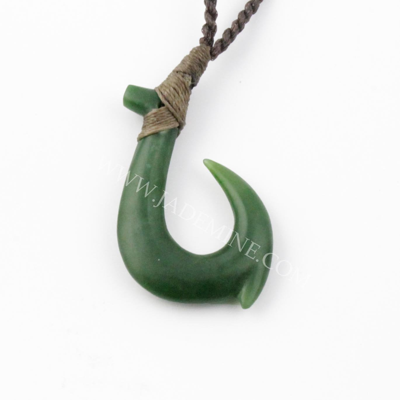 Jade Fish Hook Pendant, Matte Polish 3581