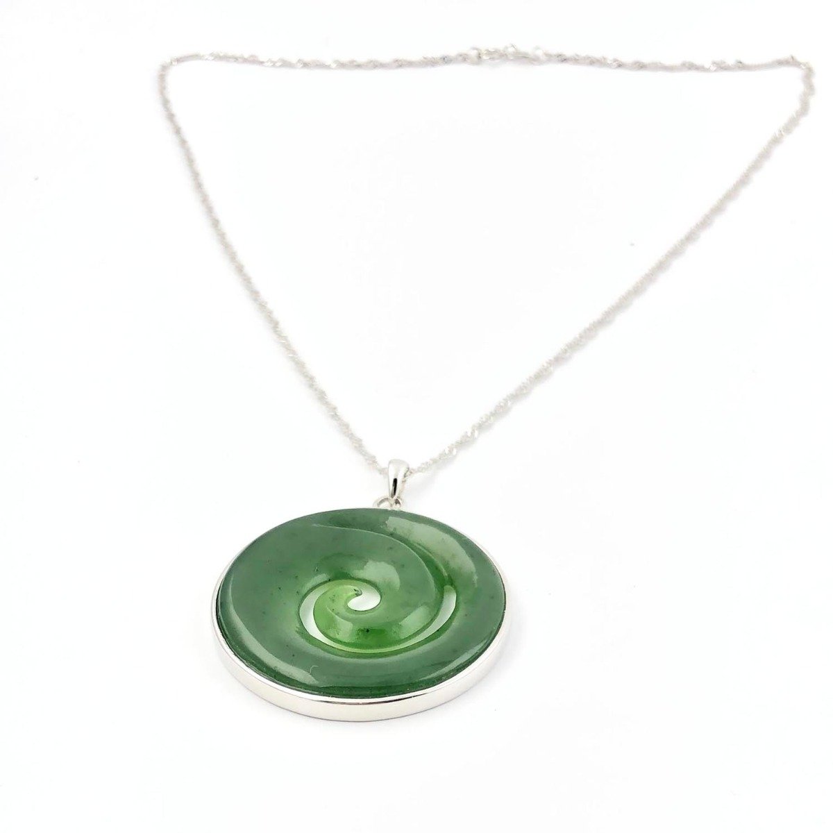 Jade Koru and Sterling Silver Pendant, 32.5mm